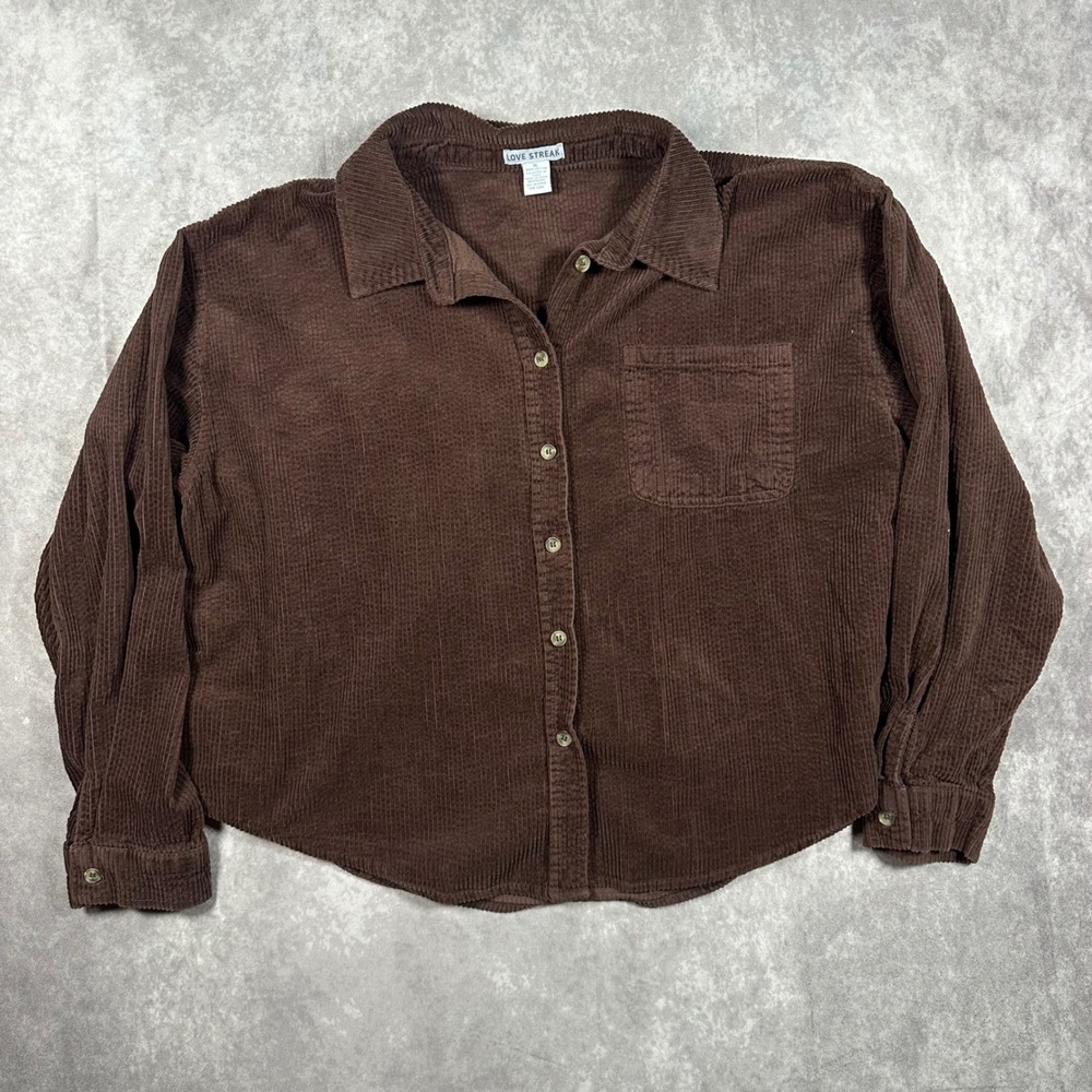 Love Streak Brown Corduroy Crop Shirt Boxy Button Down Top Women's XL Shacket